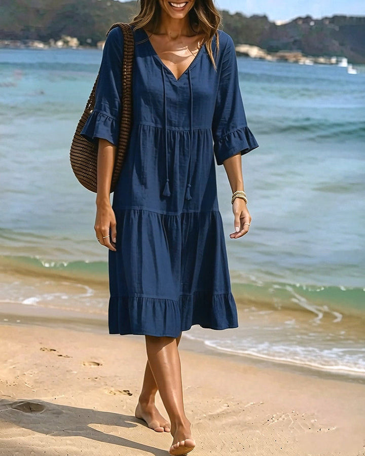 Lumira Boutique | Robe Évasée Mi-longue À Lacer à la Taille