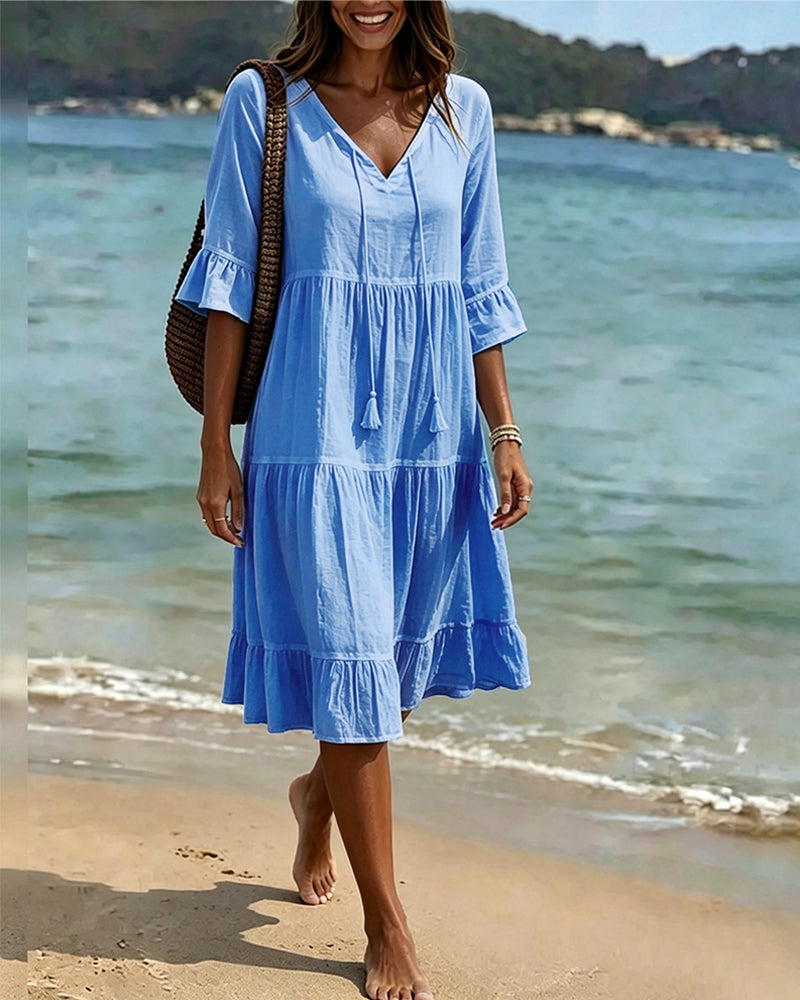 Lumira Boutique | Robe Évasée Mi-longue À Lacer à la Taille