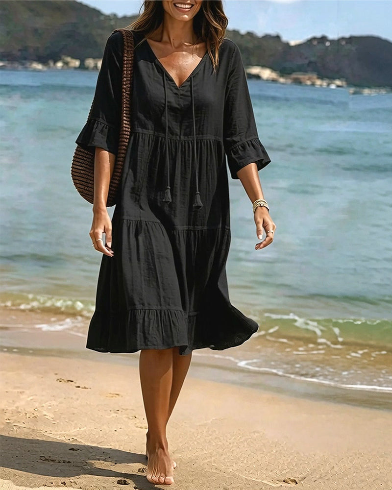 Lumira Boutique | Robe Évasée Mi-longue À Lacer à la Taille