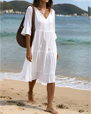 Lumira Boutique | Robe Évasée Mi-longue À Lacer à la Taille