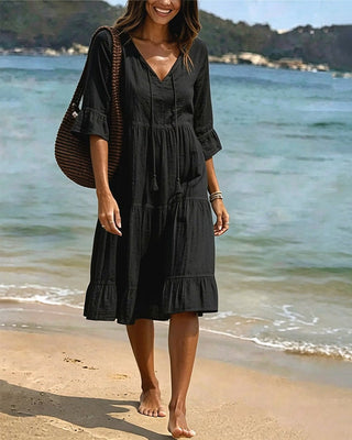 Lumira Boutique | Robe Évasée Mi-longue À Lacer à la Taille