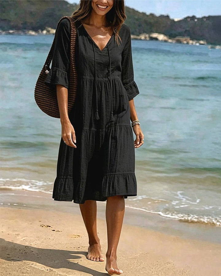 Lumira Boutique | Robe Évasée Mi-longue À Lacer à la Taille