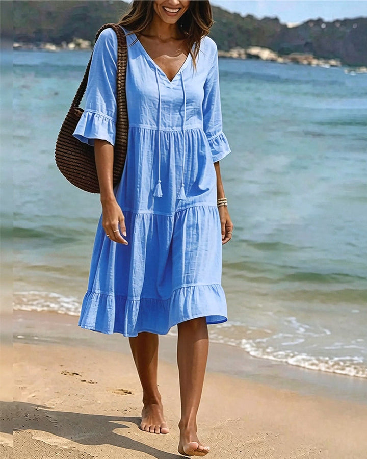 Lumira Boutique | Robe Évasée Mi-longue À Lacer à la Taille