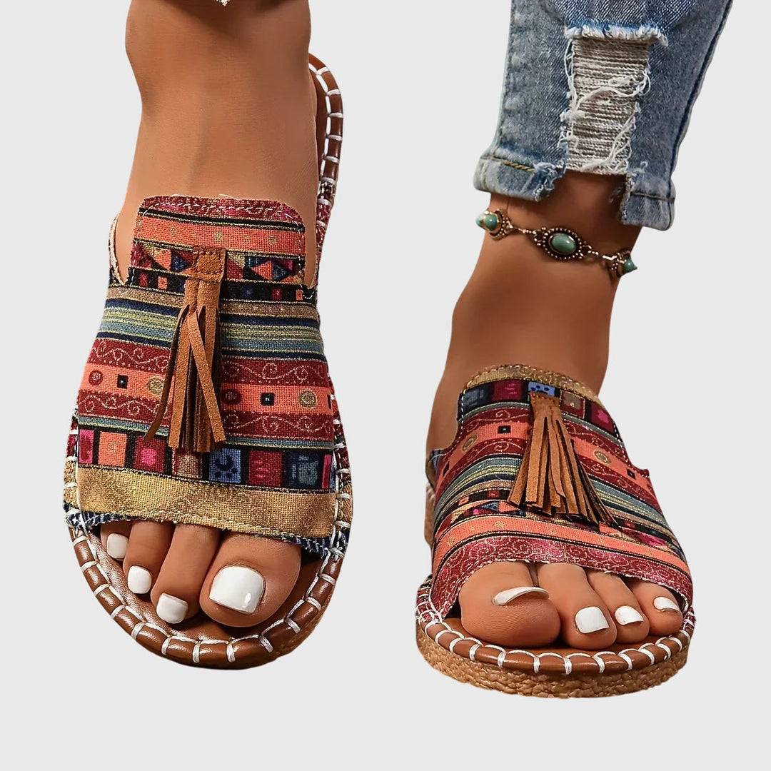 DELACROIX | Nathalie Bohemian Sandals with Pom Poms