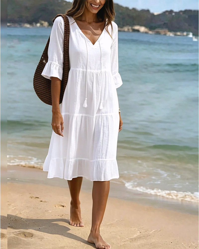 Lumira Boutique | Robe Évasée Mi-longue À Lacer à la Taille