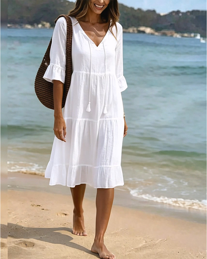 Lumira Boutique | Robe Évasée Mi-longue À Lacer à la Taille