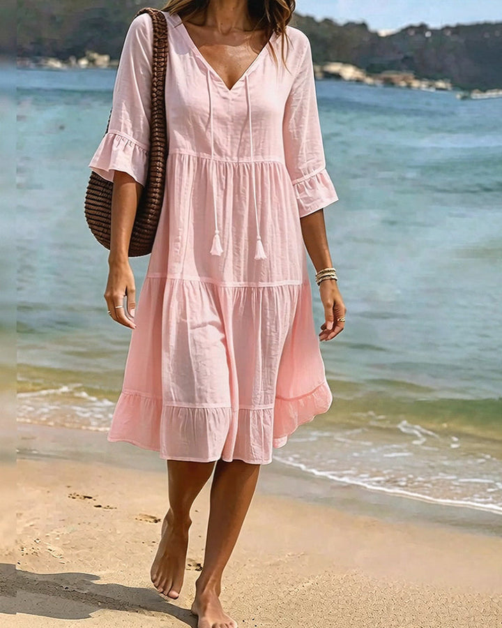 Lumira Boutique | Robe Évasée Mi-longue À Lacer à la Taille