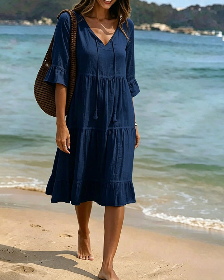 Lumira Boutique | Robe Évasée Mi-longue À Lacer à la Taille