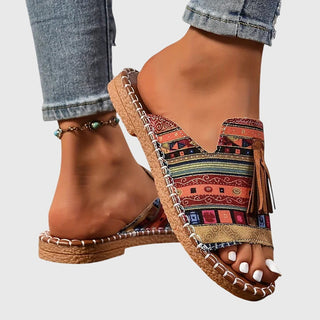 DELACROIX | Nathalie Bohemian Sandals with Pom Poms