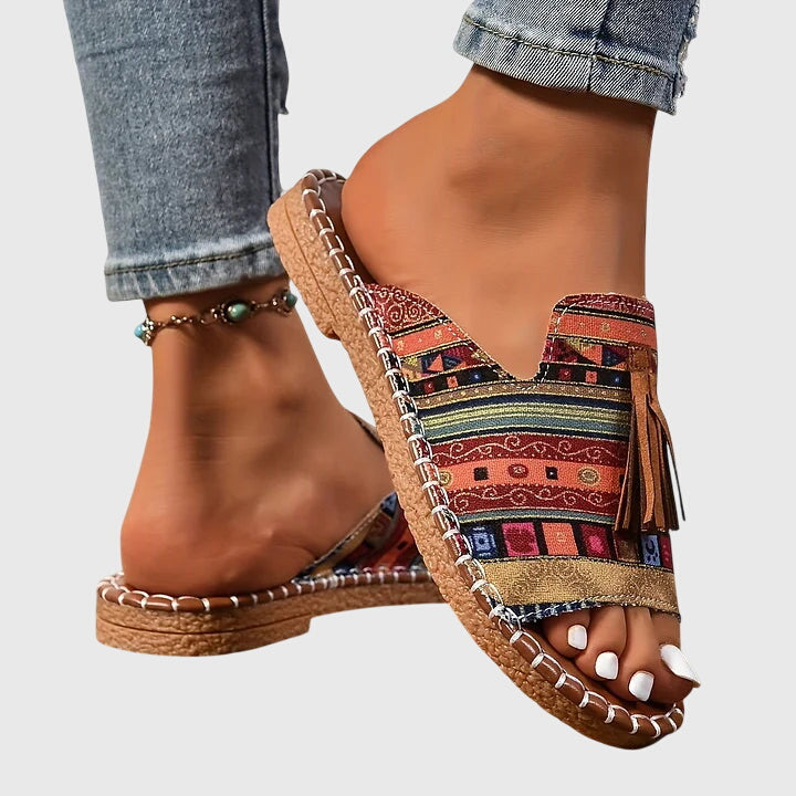 DELACROIX | Nathalie Bohemian Sandals with Pom Poms