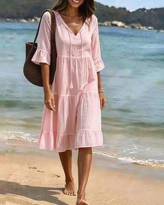 Lumira Boutique | Robe Évasée Mi-longue À Lacer à la Taille