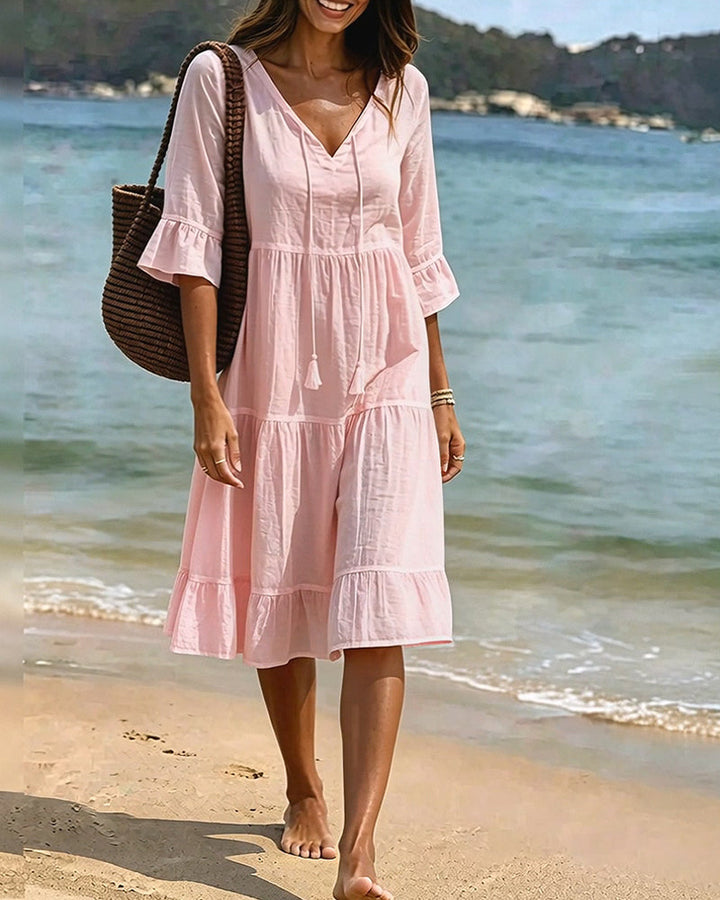Lumira Boutique | Robe Évasée Mi-longue À Lacer à la Taille