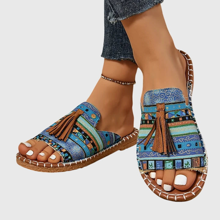 DELACROIX | Nathalie Bohemian Sandals with Pom Poms