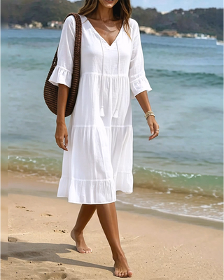 Lumira Boutique | Robe Évasée Mi-longue À Lacer à la Taille