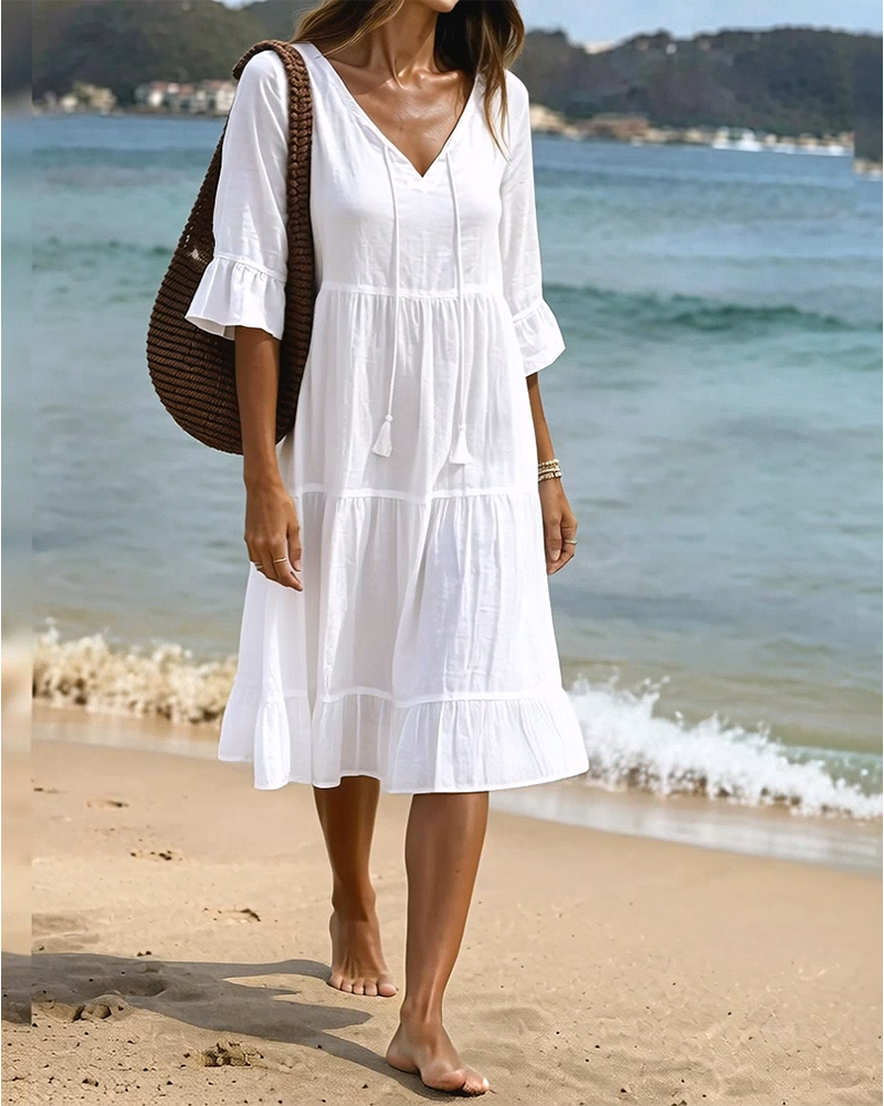 Lumira Boutique | Robe Évasée Mi-longue À Lacer à la Taille
