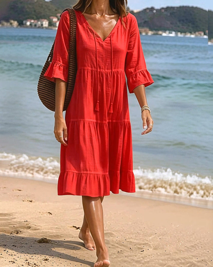 Lumira Boutique | Robe Évasée Mi-longue À Lacer à la Taille