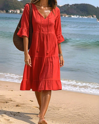 Lumira Boutique | Robe Évasée Mi-longue À Lacer à la Taille