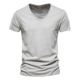 Brand Quality 100% Cotton Men T-shirt V-neck Fashion Design Slim Fit Soild T-shirts Male Tops Tees Short Sleeve T Shirt For Men