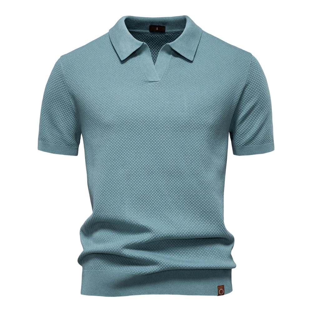 AIOPESON Men's Summer Breathable Polo Shirt Short Sleeve Solid Color Casual Polo Shirts for Men Lightweight Stretch Polo ﻿