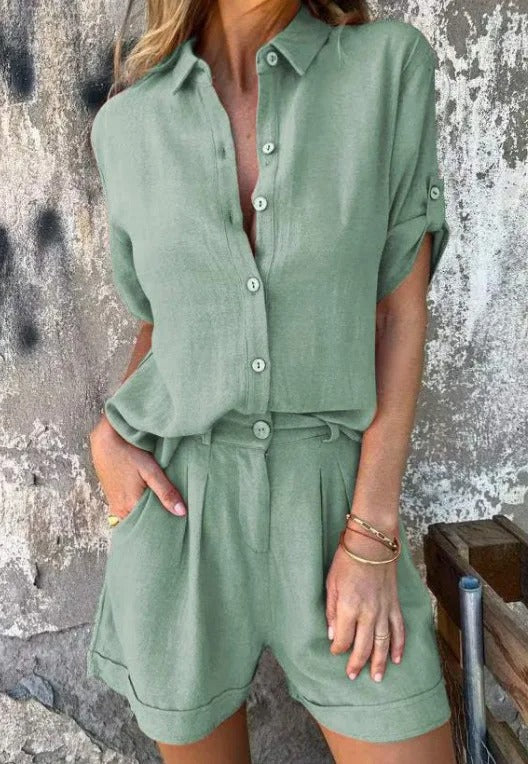Lumira Boutique | Nathalie Ensemble Deux Pièces Femme | Blouse Légère & Shorts