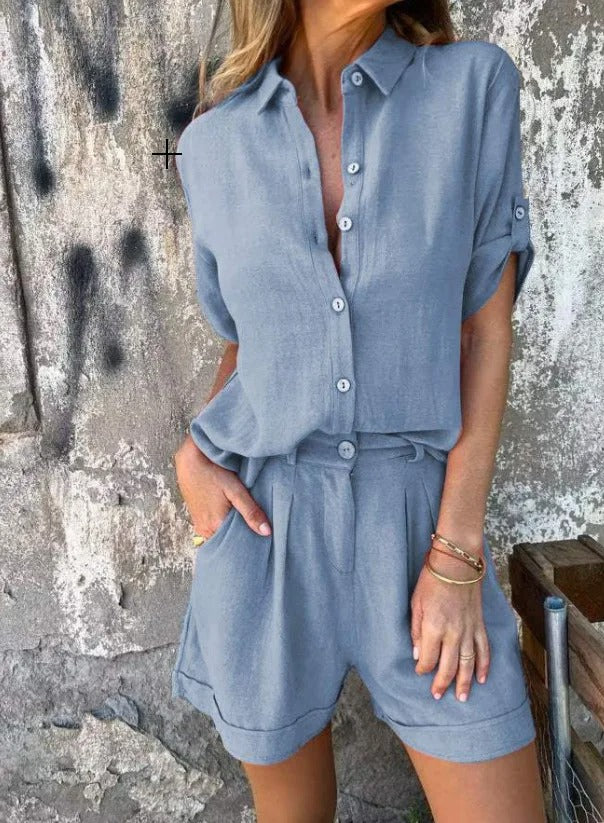 Lumira Boutique | Nathalie Ensemble Deux Pièces Femme | Blouse Légère & Shorts