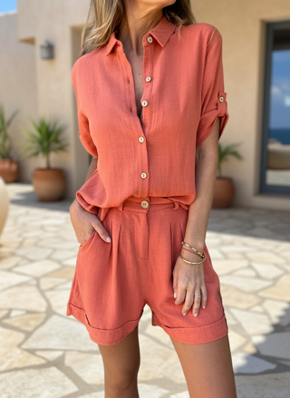 Lumira Boutique | Nathalie Ensemble Deux Pièces Femme | Blouse Légère & Shorts