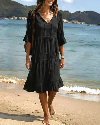 Lumira Boutique | Robe Évasée Mi-longue À Lacer à la Taille