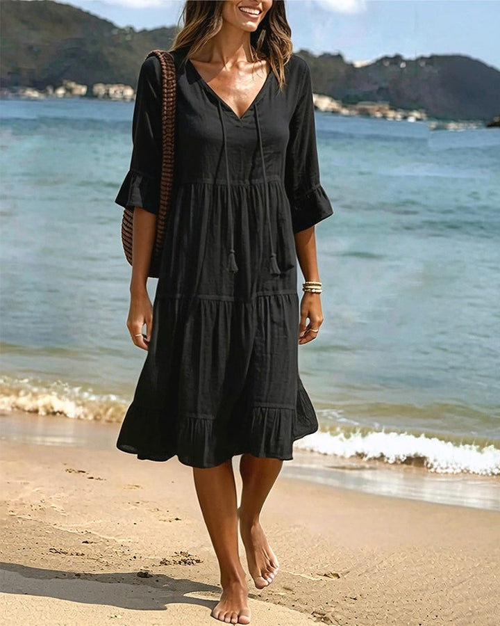 Lumira Boutique | Robe Évasée Mi-longue À Lacer à la Taille