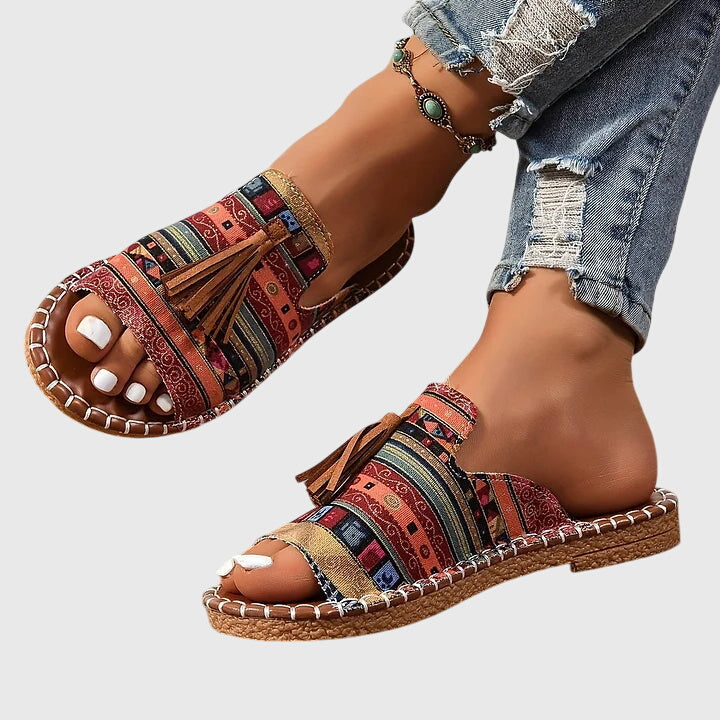 DELACROIX | Nathalie Bohemian Sandals with Pom Poms
