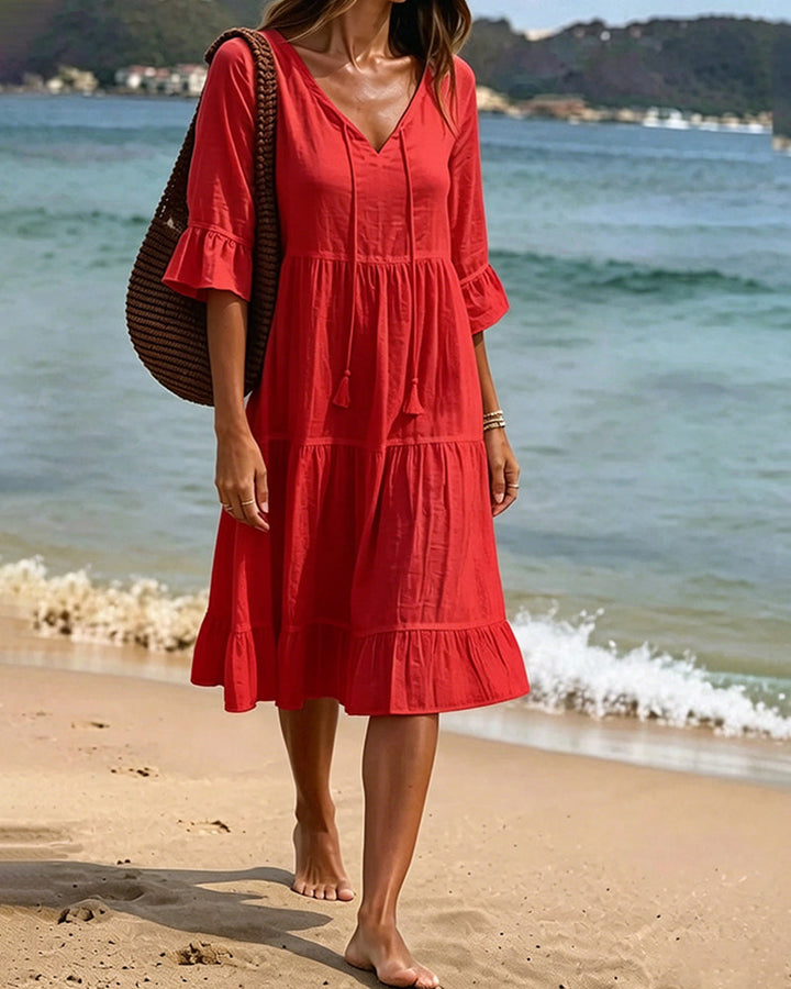 Lumira Boutique | Robe Évasée Mi-longue À Lacer à la Taille