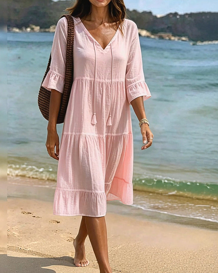 Lumira Boutique | Robe Évasée Mi-longue À Lacer à la Taille