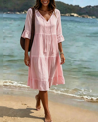 Lumira Boutique | Robe Évasée Mi-longue À Lacer à la Taille