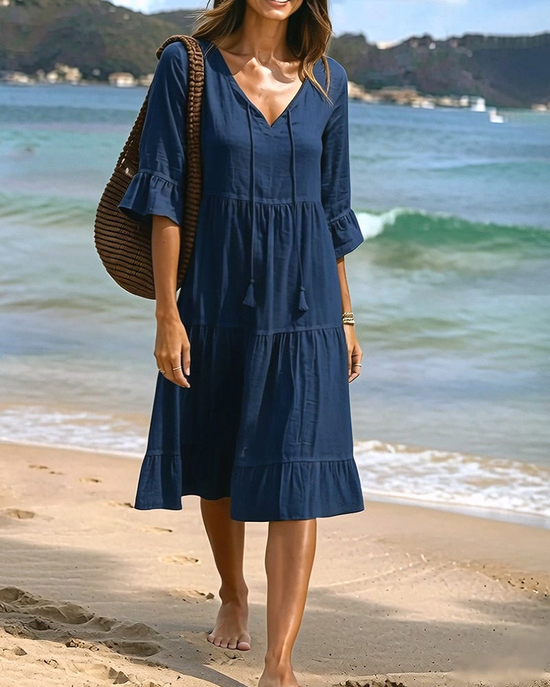 Lumira Boutique | Robe Évasée Mi-longue À Lacer à la Taille