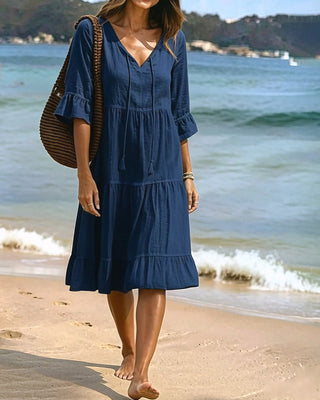 Lumira Boutique | Robe Évasée Mi-longue À Lacer à la Taille