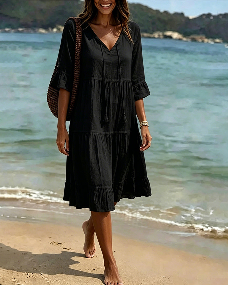 Lumira Boutique | Robe Évasée Mi-longue À Lacer à la Taille
