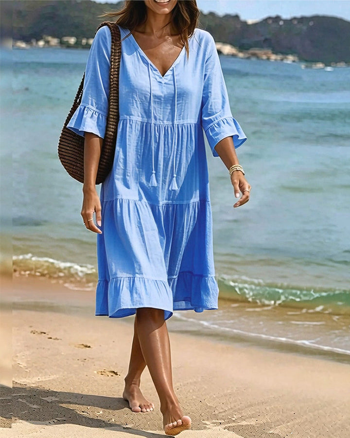 Lumira Boutique | Robe Évasée Mi-longue À Lacer à la Taille